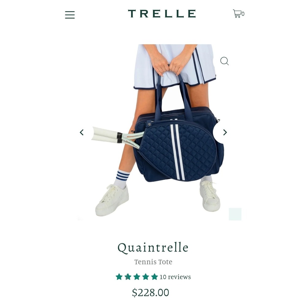 TRELLE Quaintrelle Tennis Tote Bag Navy Blue Quilted Racquet Pocket NWT